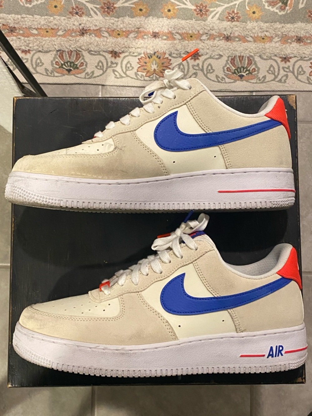 Nike Air Force 1 Low ‘07 LV8 White with Blue & Orange Accents MENS 10